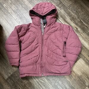 Patagonia Women's Goose Down Pink Heavy Puffer Jacket Hooded Full Zip Size M